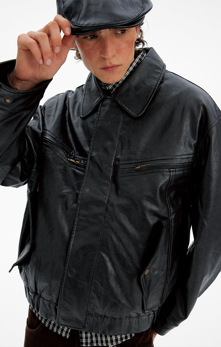 Cool Lapel Design PU Leather Jacket