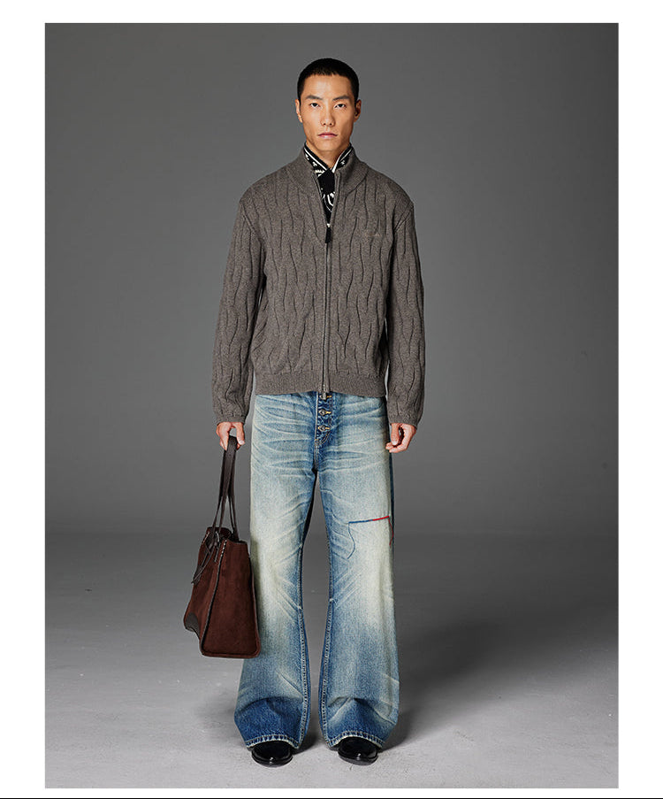 Wash-Damaged Denim Pants