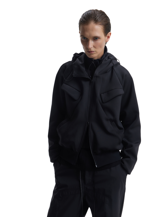 Faux Two-Piece Stand-Collar Hooded Sweatshirt