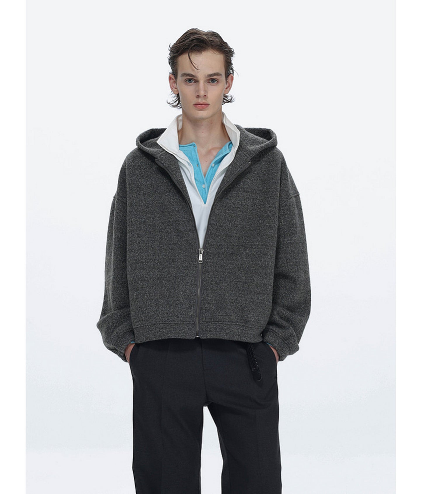 Textured Fleece Hooded Sweatshirt Jacket