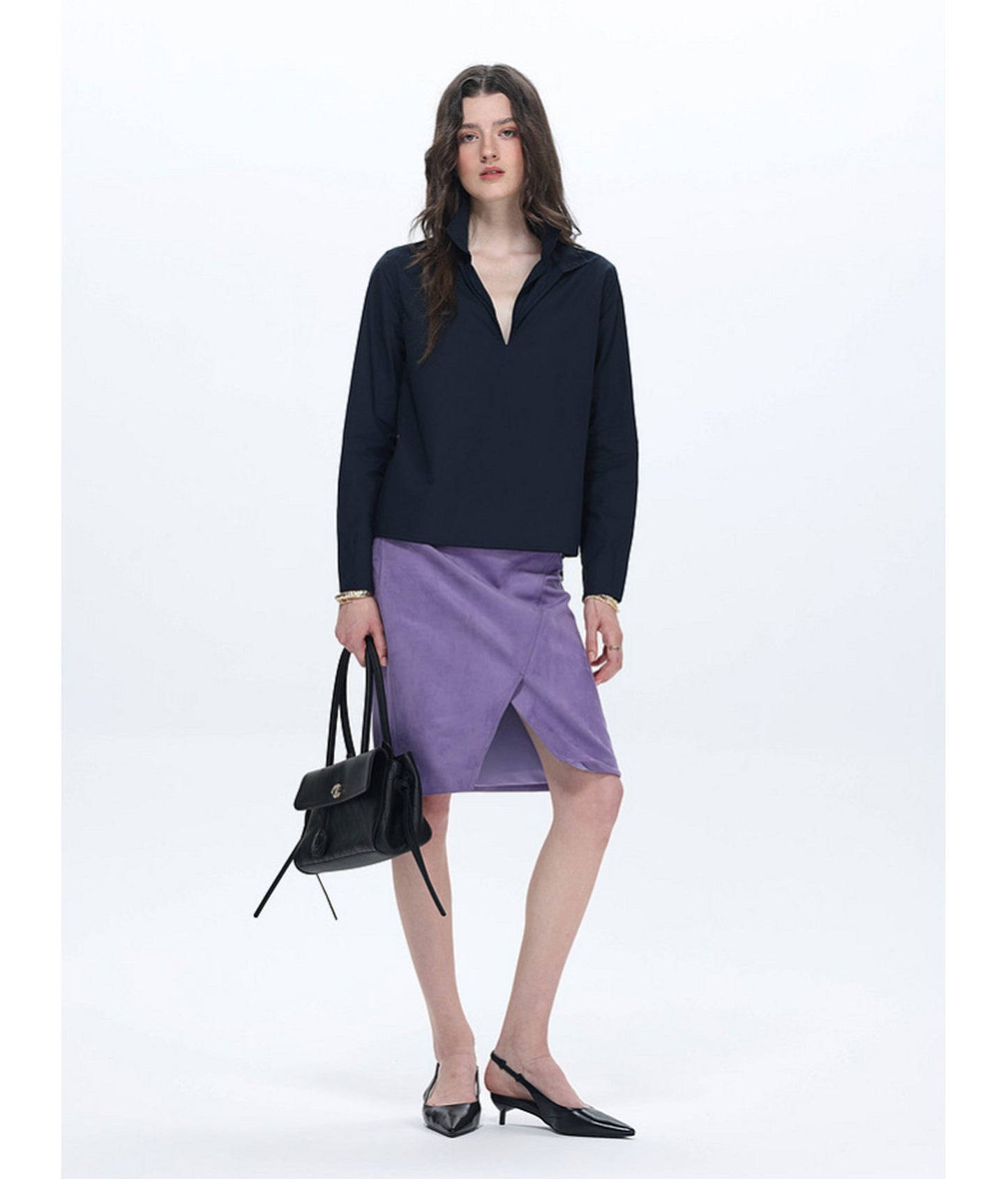 Deep V-Neck Half-Button Pullover Shirt