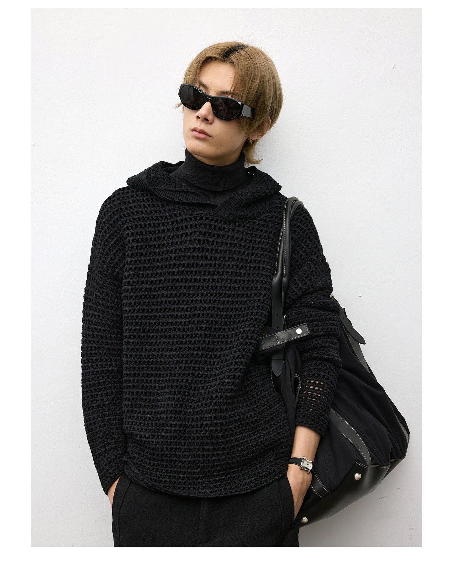 Mesh Hooded Oversized Sweater