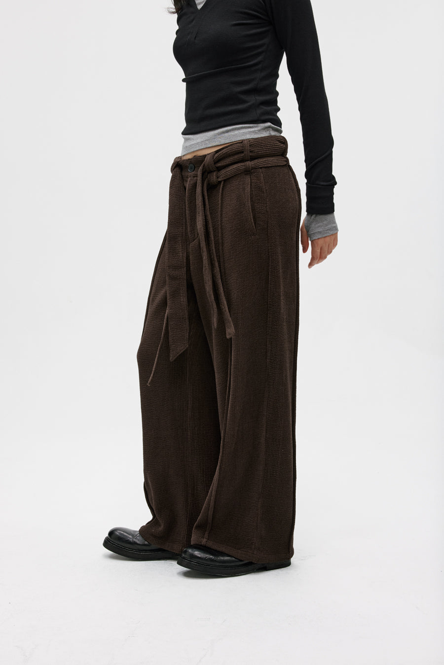 Double Belt Center Seam Wide Pants