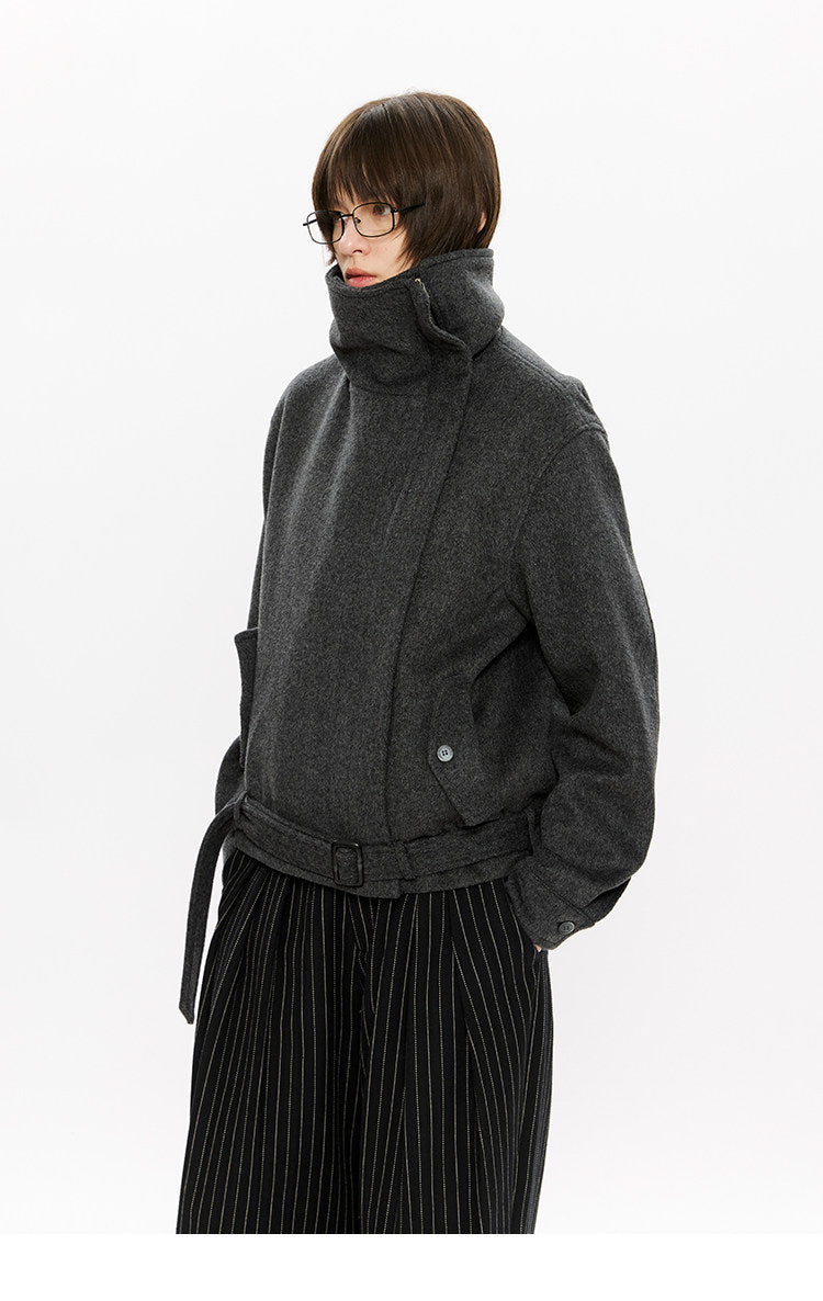 Diagonal Zipper Wool Jacket