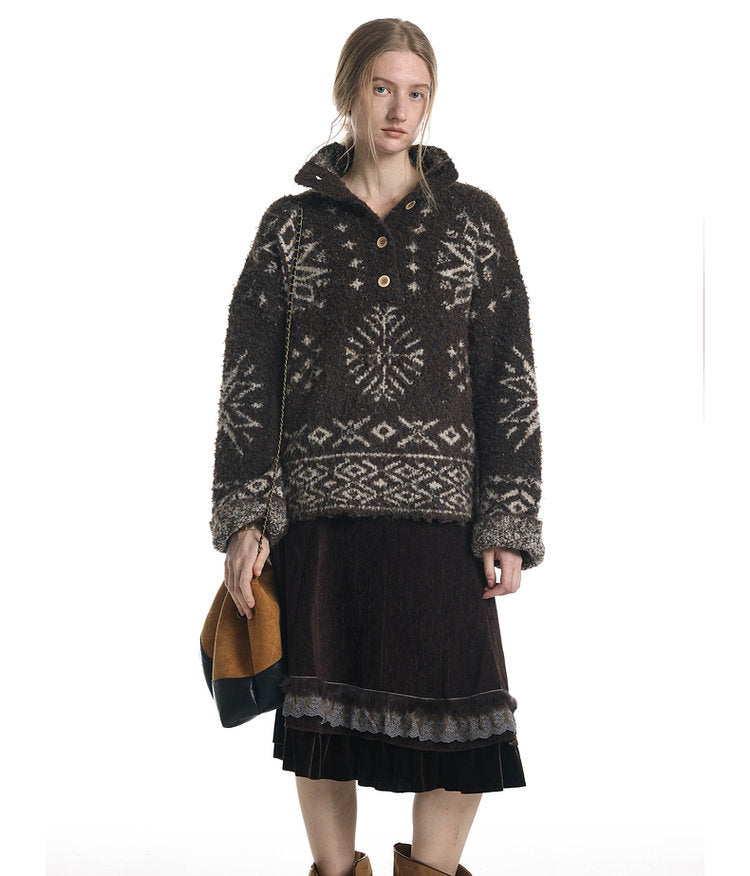 Loose-Fit High-Neck Knit Sweater