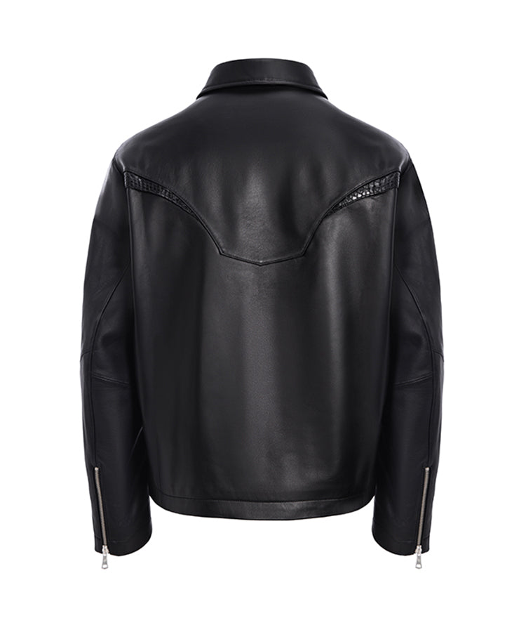 Patchwork PU leather jacket