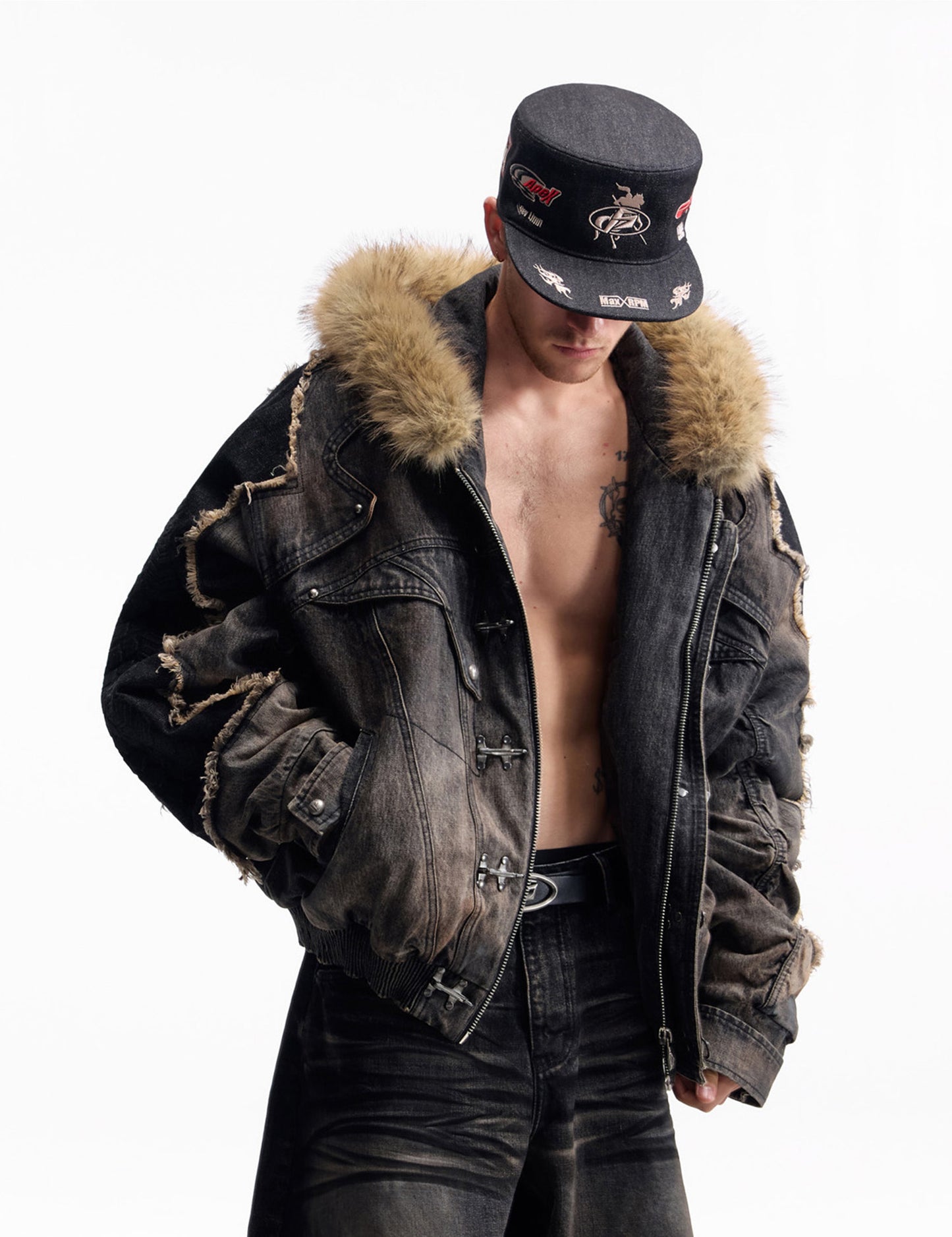 Raccoon Fur Heavyweight Denim Jacket