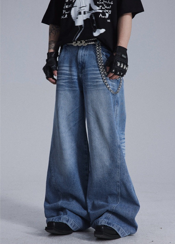 Pleated Textured Wide Leg Jeans