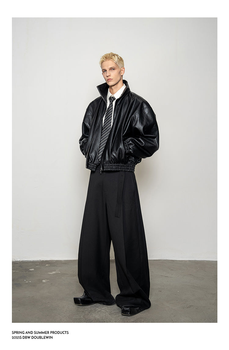 3D Reverse Pleated Wide-Leg Pants