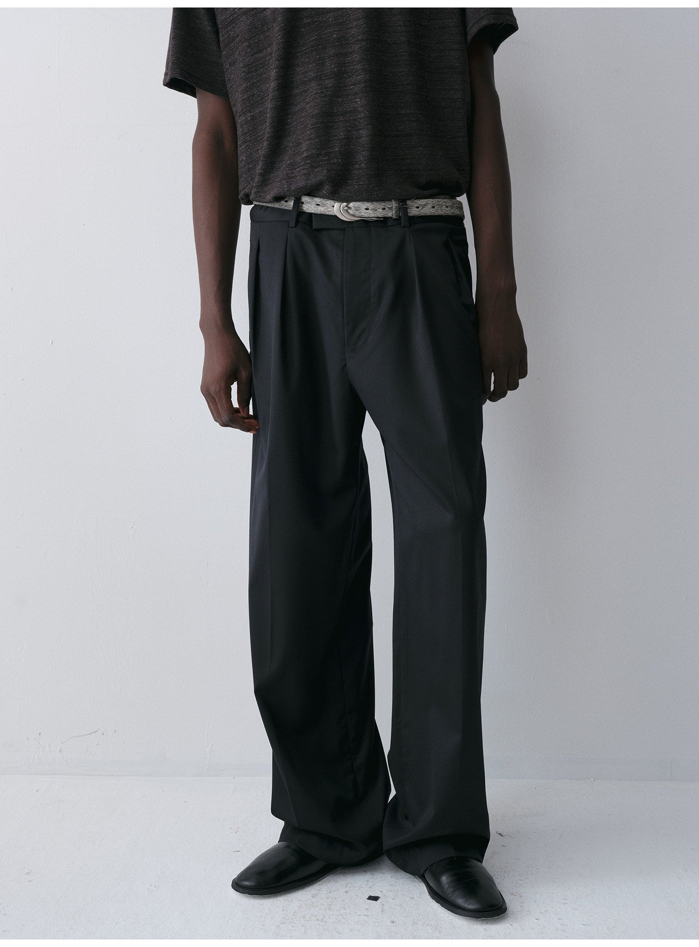 Wool Double-Pleated Casual Pants