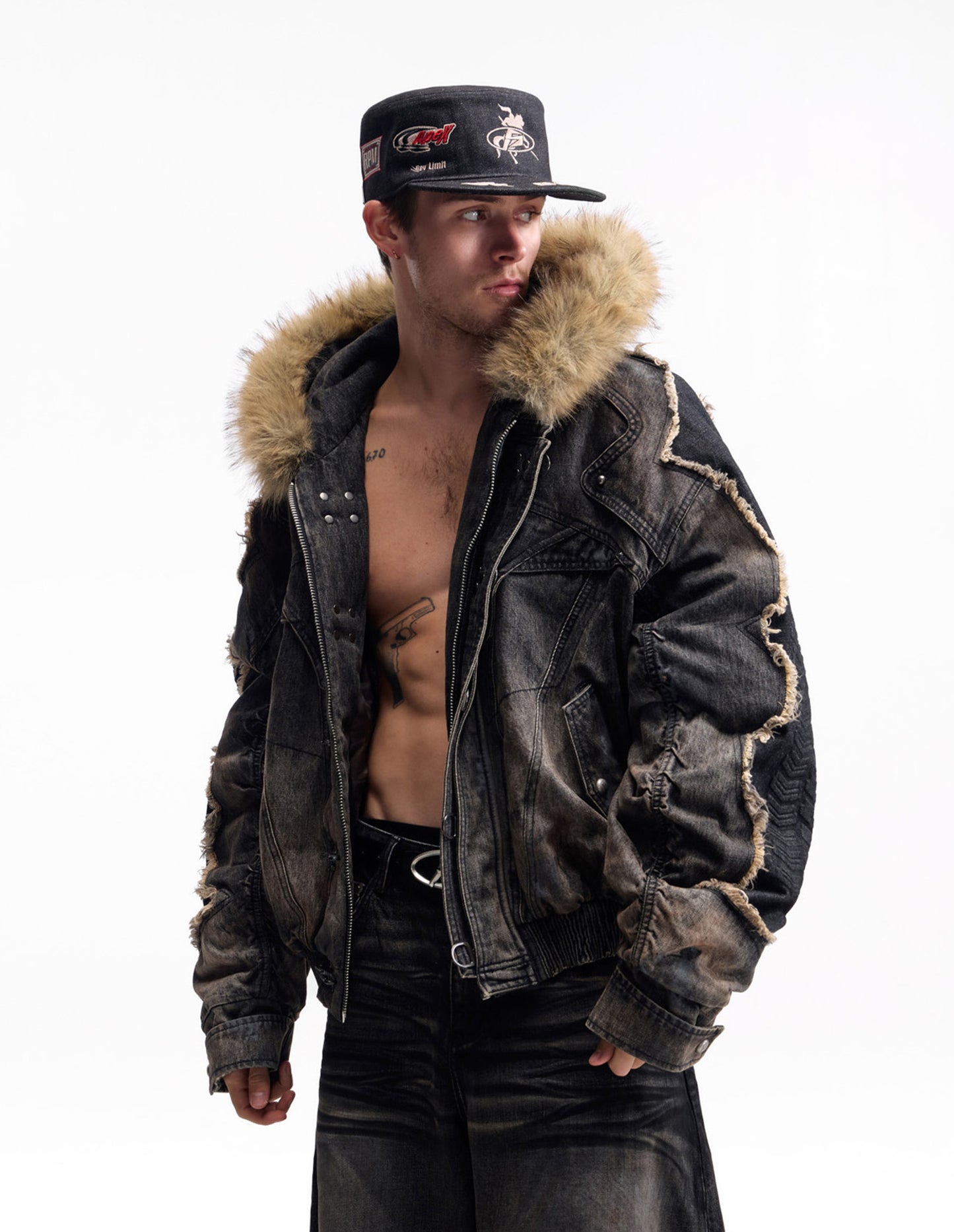 Raccoon Fur Heavyweight Denim Jacket