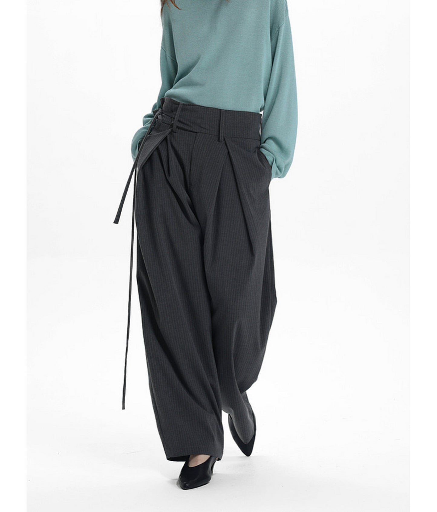 High-Waisted Double-Pleated Casual Pants