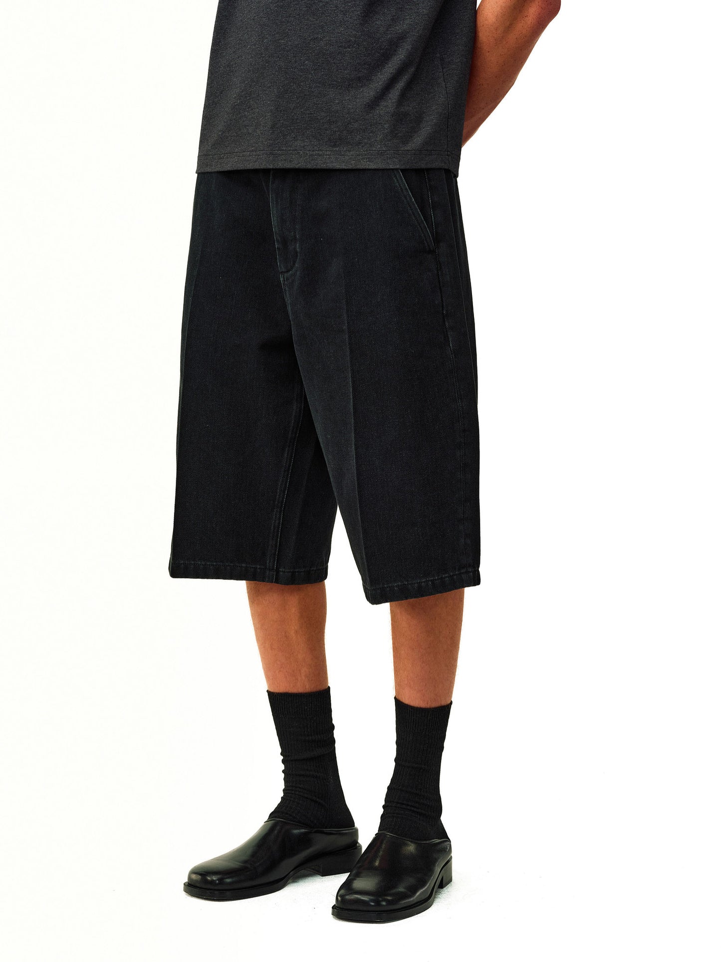 Center-Stitch Denim Shorts