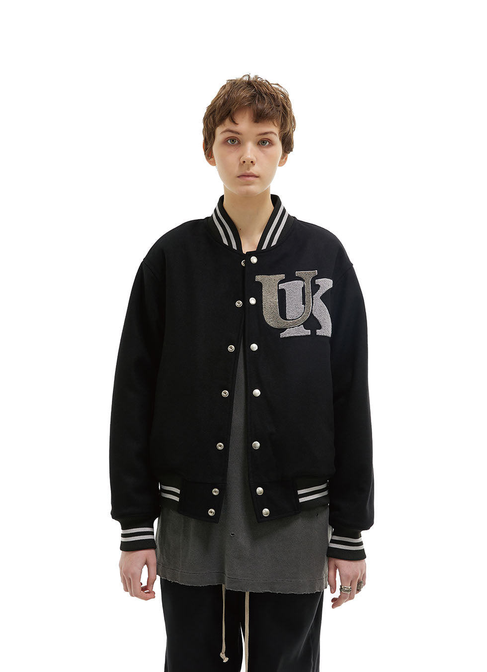 Heavyweight wool embroidered stadium jacket 