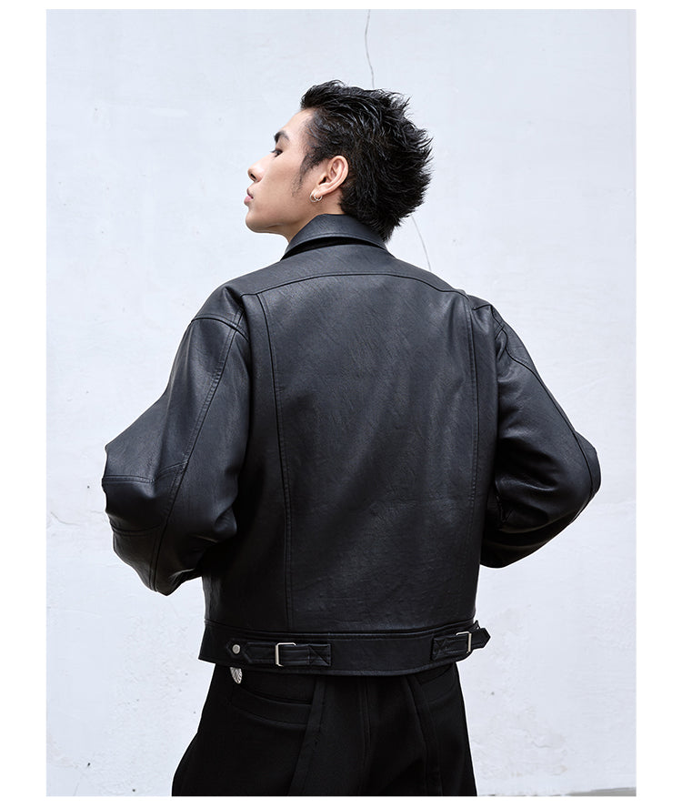 Diagonal Zipper Leather Jacket