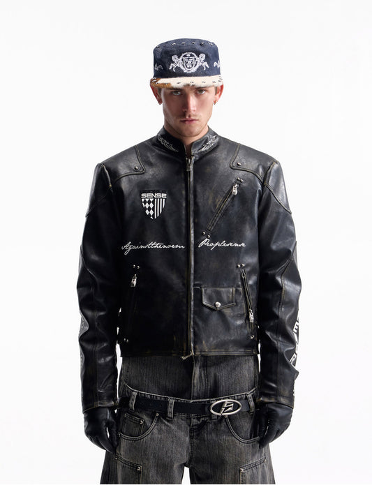 Retro Racing Style Leather Jacket