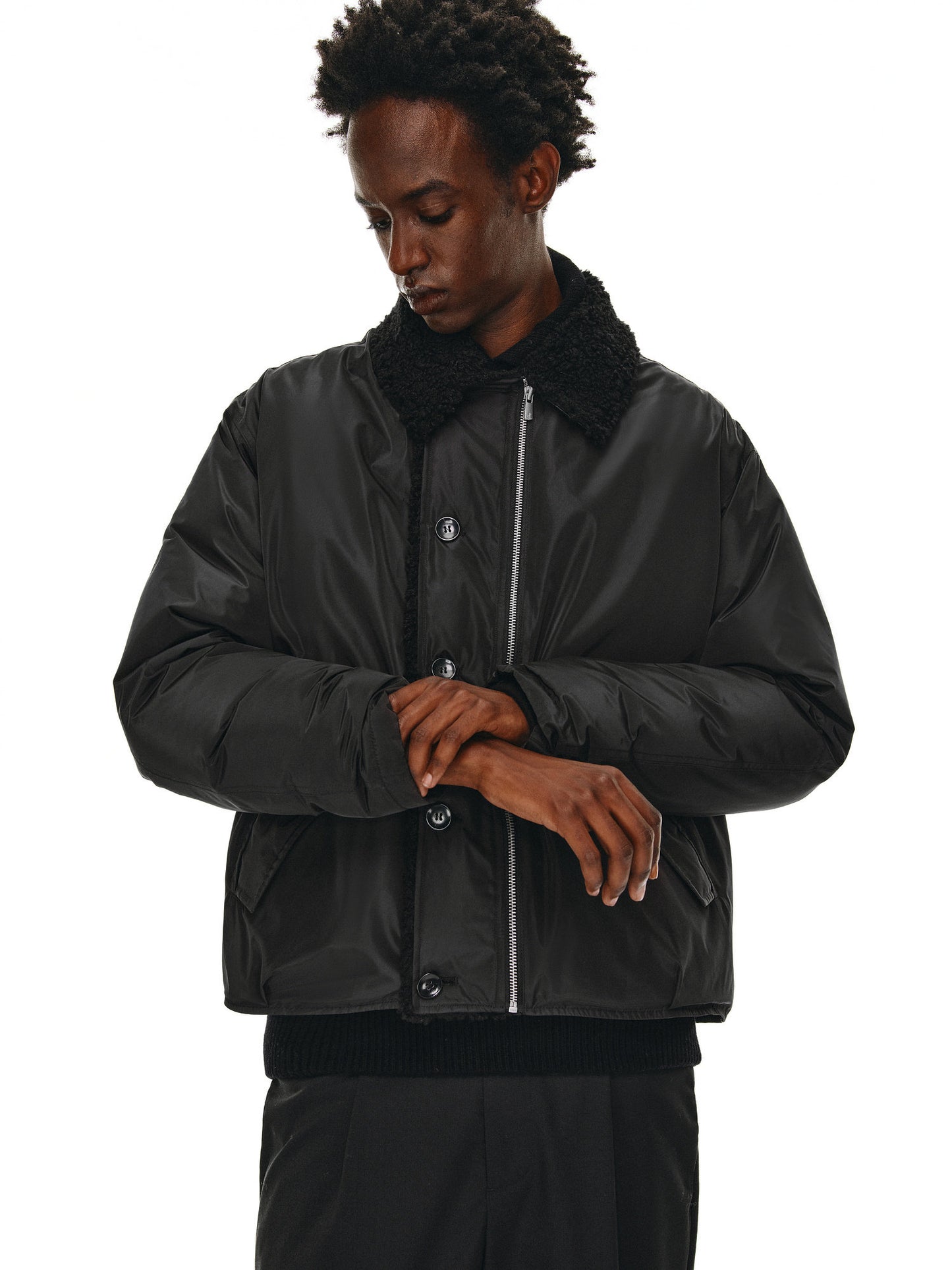 Down jacket with fur collar