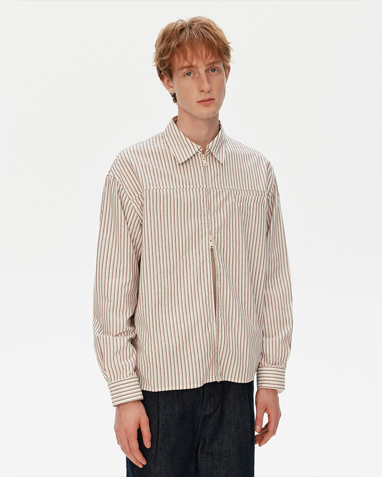 레트로 스트라이프 컬러 지퍼 셔츠