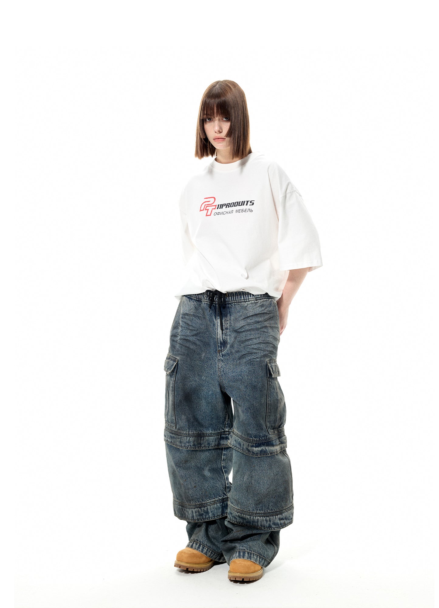 Washed Multi-pocket Detachable Denim Pants