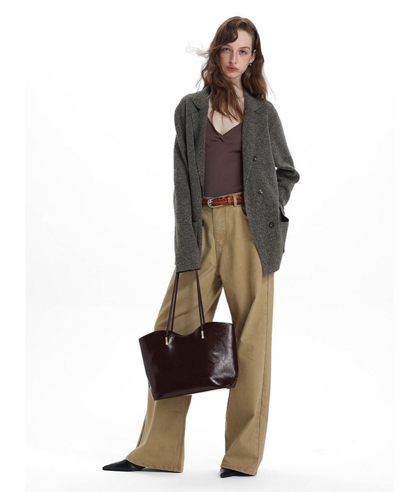 Double-Breasted Casual Knit Jacket