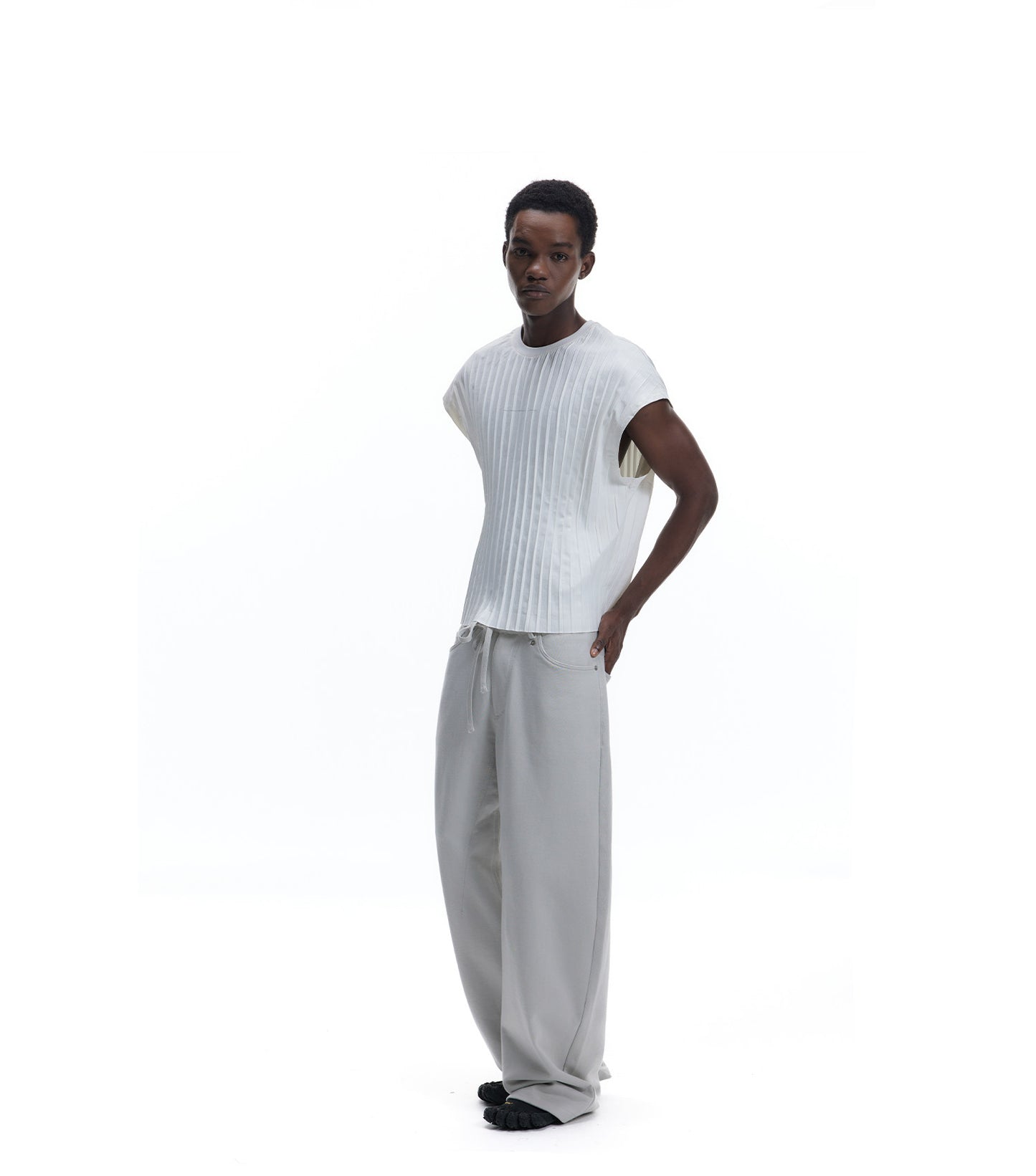 Drop-Shoulder Pleated T-Shirt