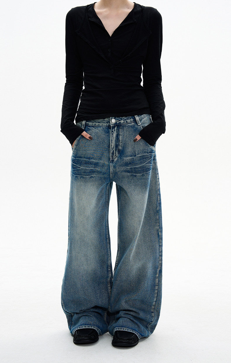 Unisex Crack-Washed Jeans