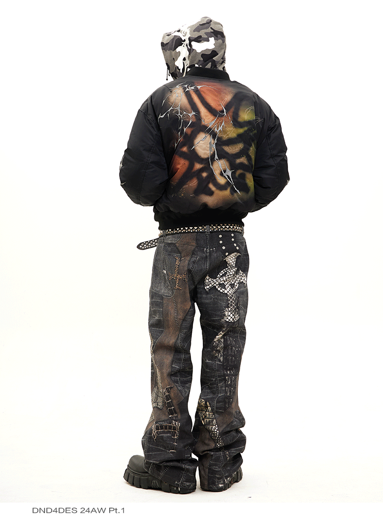 Graffiti Embroidery Print Flight Jacket