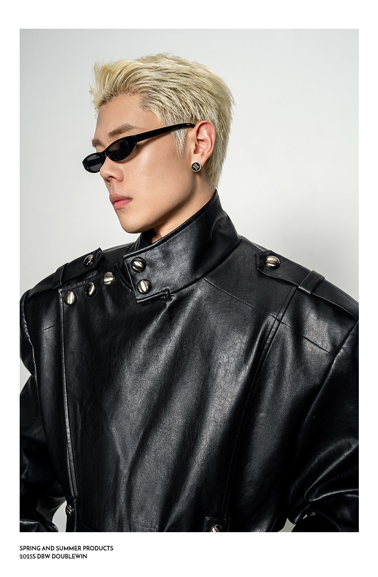 High-End Large Lapel Leather Coat