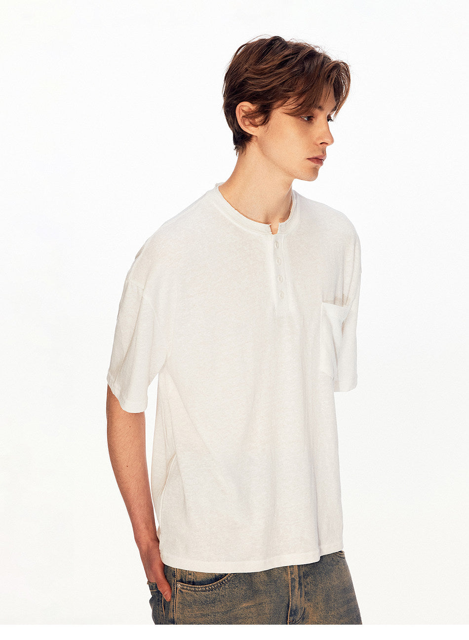Henry Collar Linen-Look T-Shirt