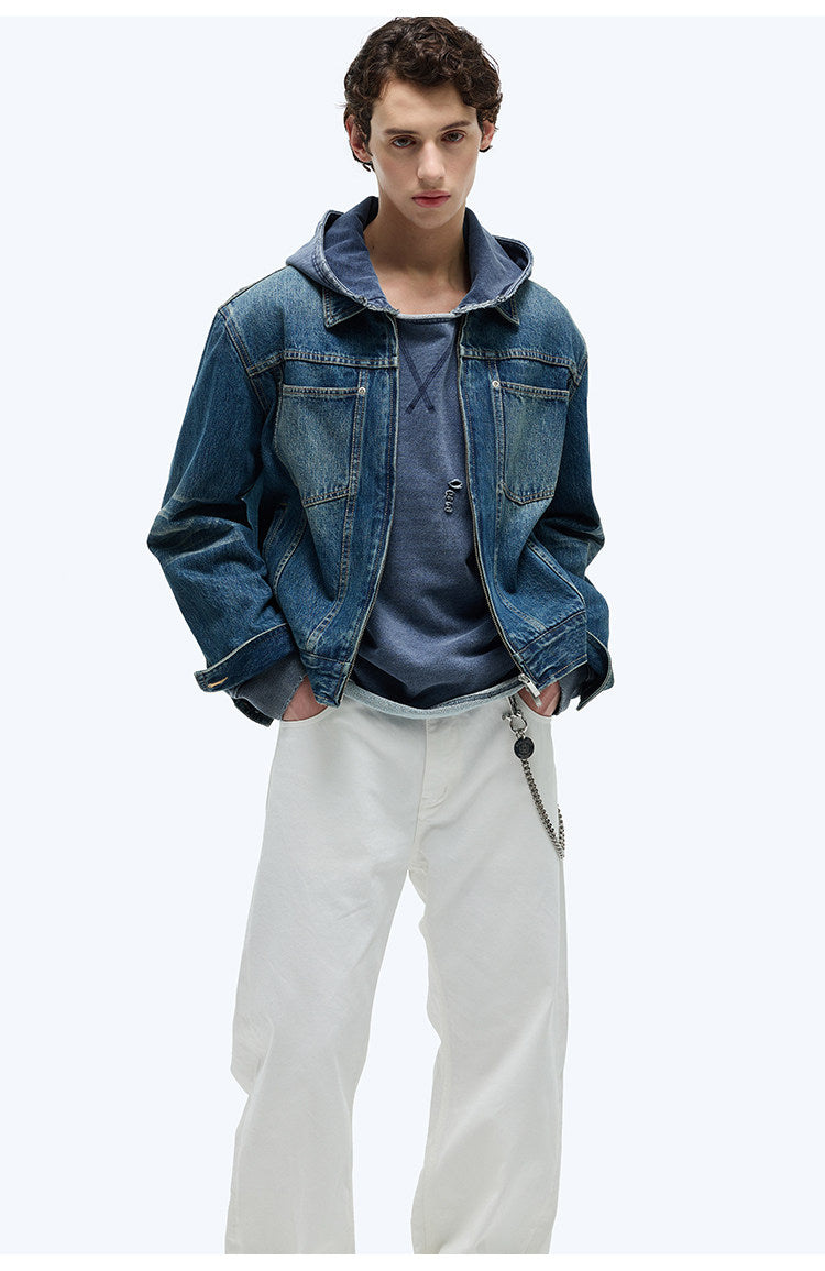 Zip-Up Short Denim Jacket