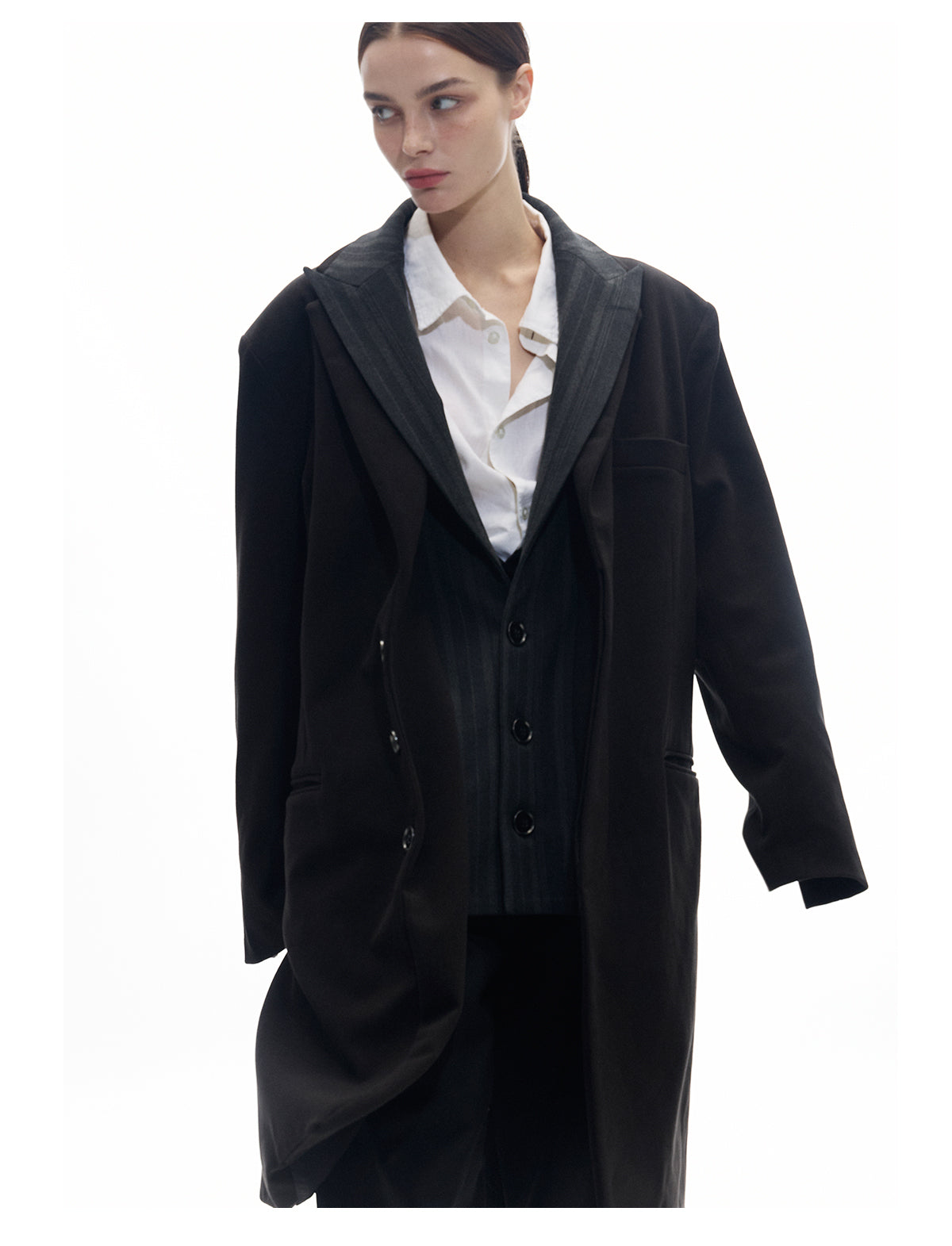 Double collar faux two-piece wool coat