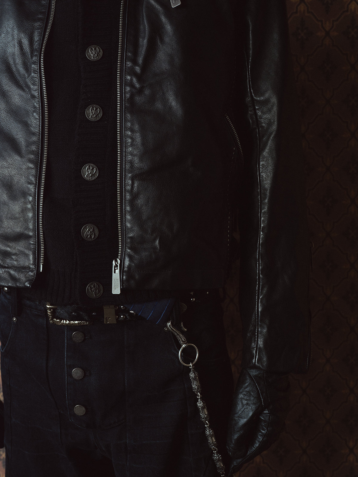 Zipper-Front Washed Leather Jacket