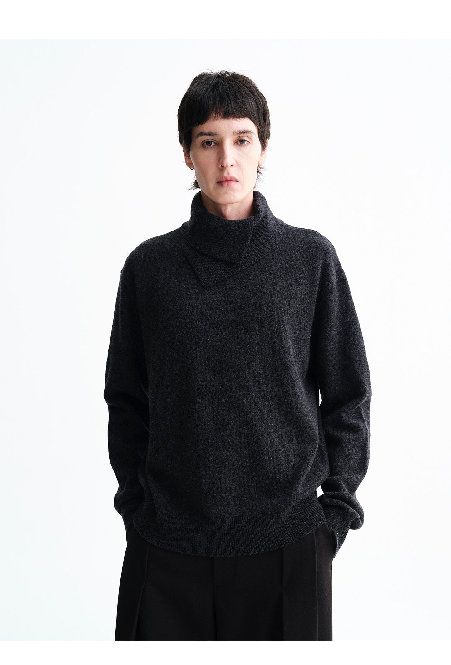 Irregular Collar Pullover Turtleneck Sweater