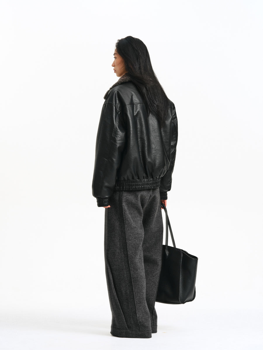 Detachable Collar PU Leather Jacket