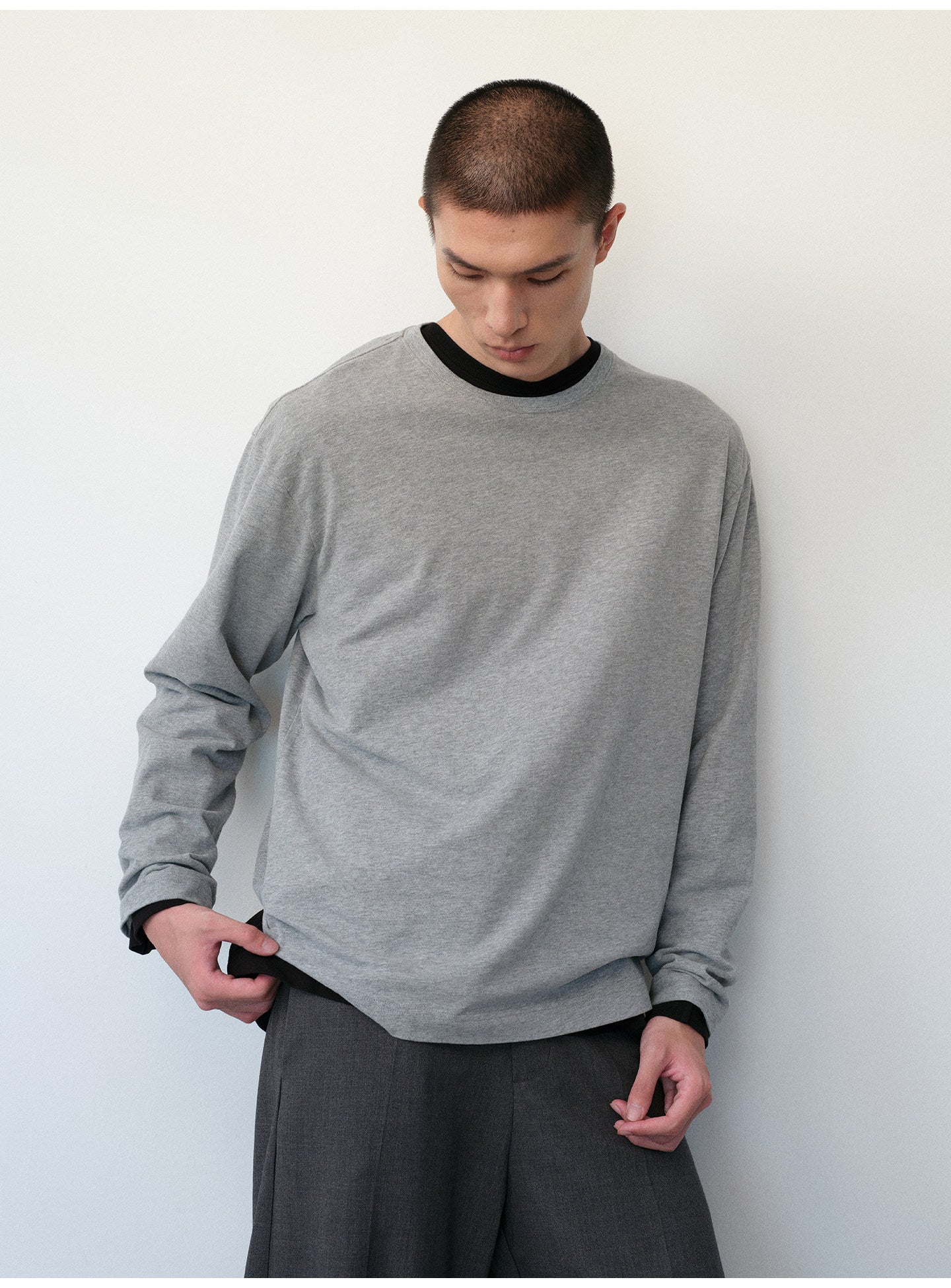 Brushed Cotton Crew Neck Basic T-Shirt