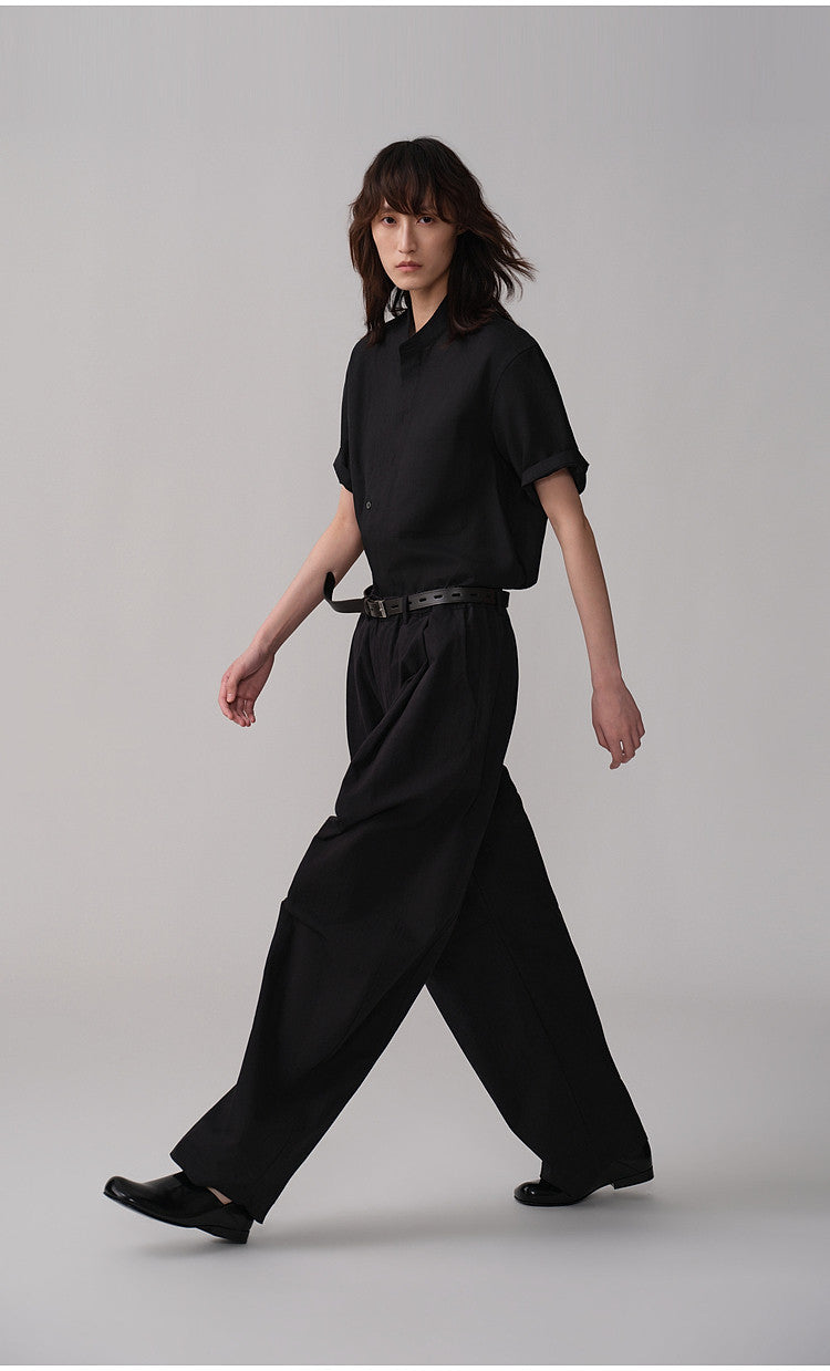 Casual Shirt with Stand-Up Collar and Pockets