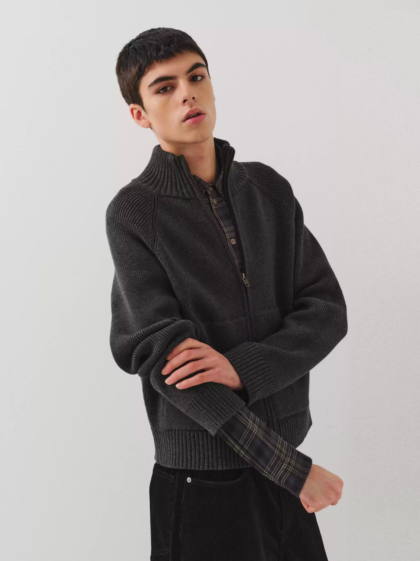 Raglan-Sleeve Ribbed Cardigan