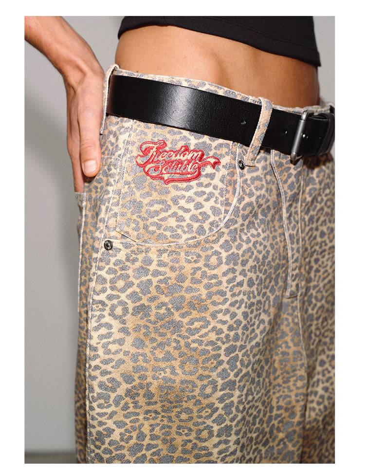 Gradient Leopard Print Baggy Pants