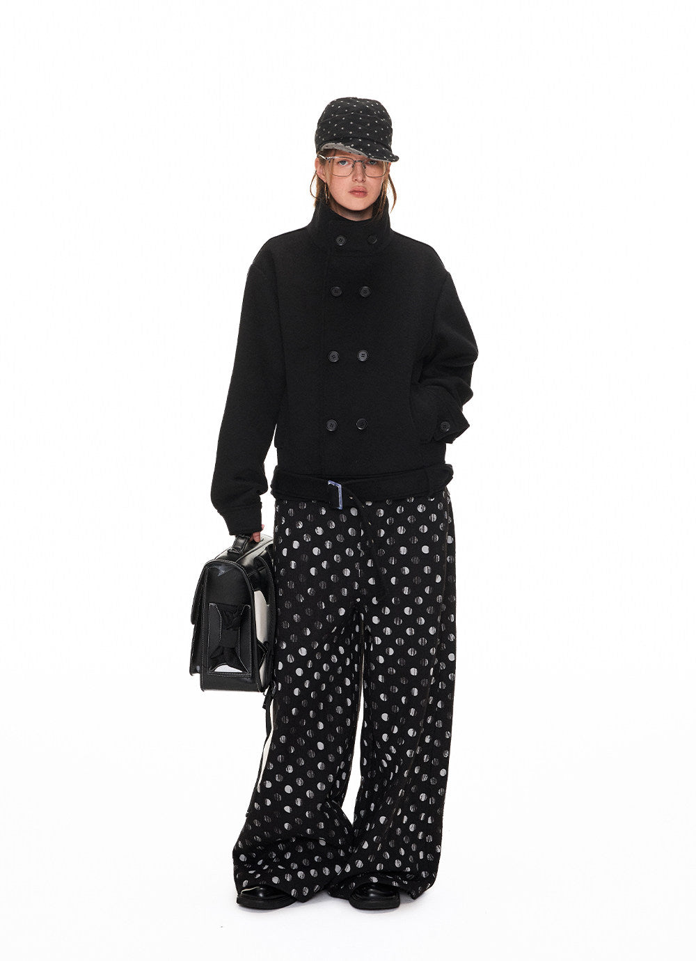 Stand Collar Double-Breasted Belted Wool Coat