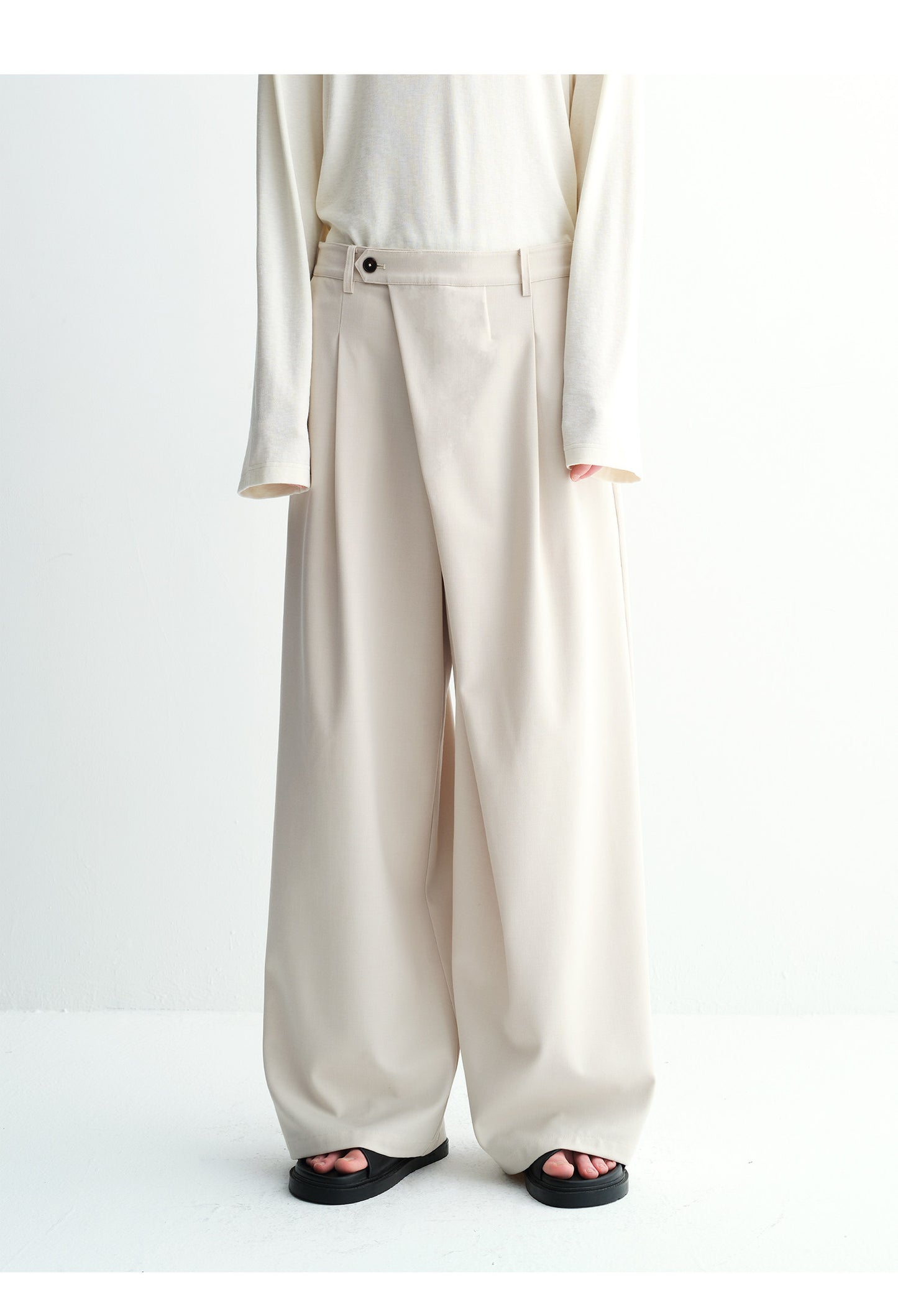 Diagonal Placket Casual Wide-Leg Pants