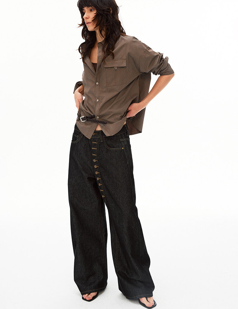 Button-down Design Denim Pants