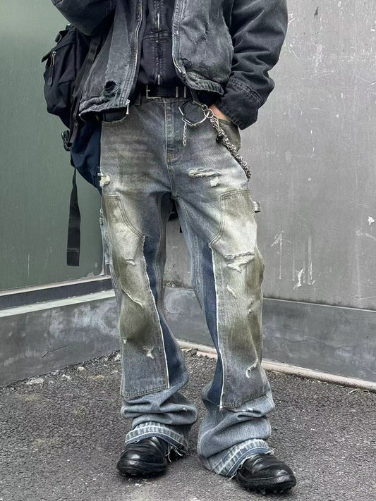 Handmade mud-dyed bootcut jeans