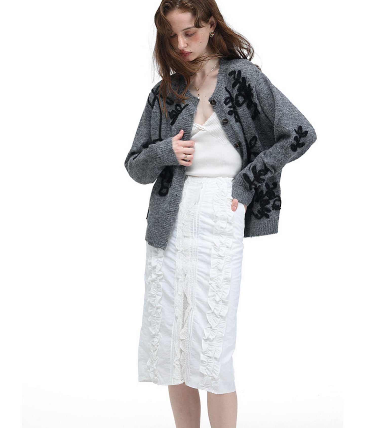 Vintage-Style Floral-Print Wool Cardigan