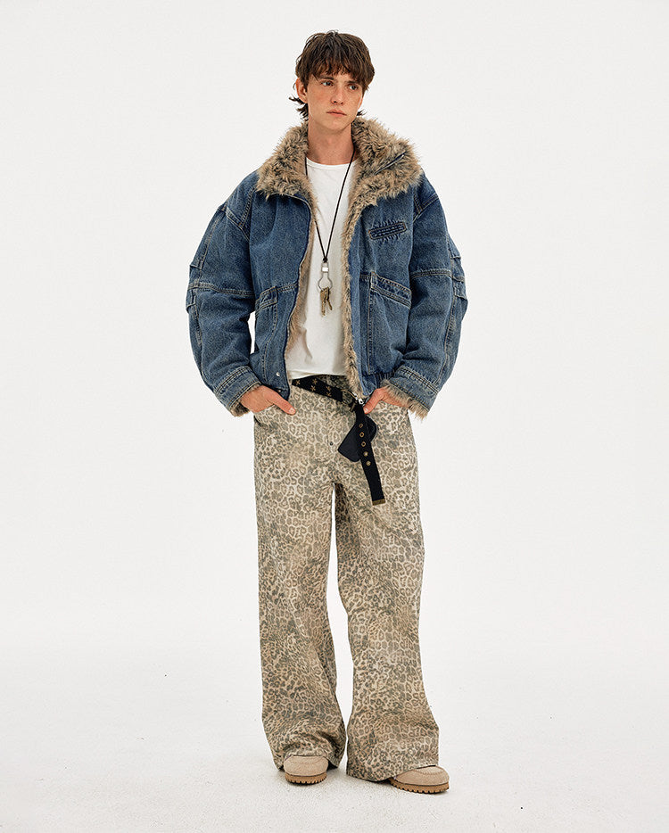 Denim jacket with fur collar