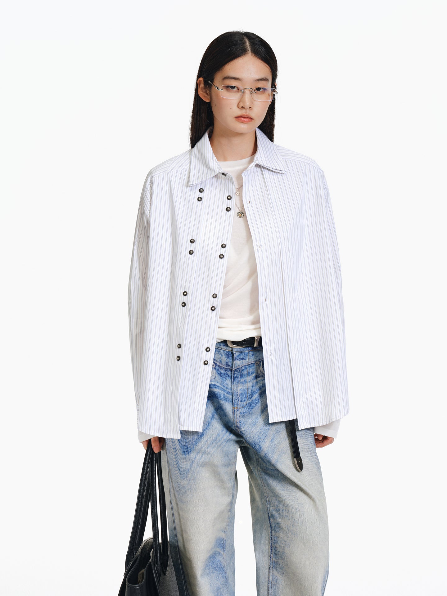 Double-breasted striped shirt