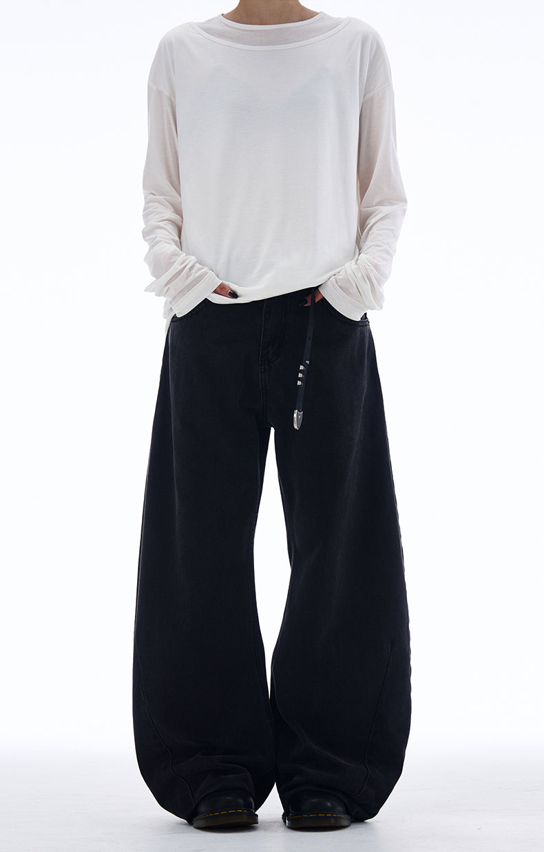 Loose straight old washed casual denim pants