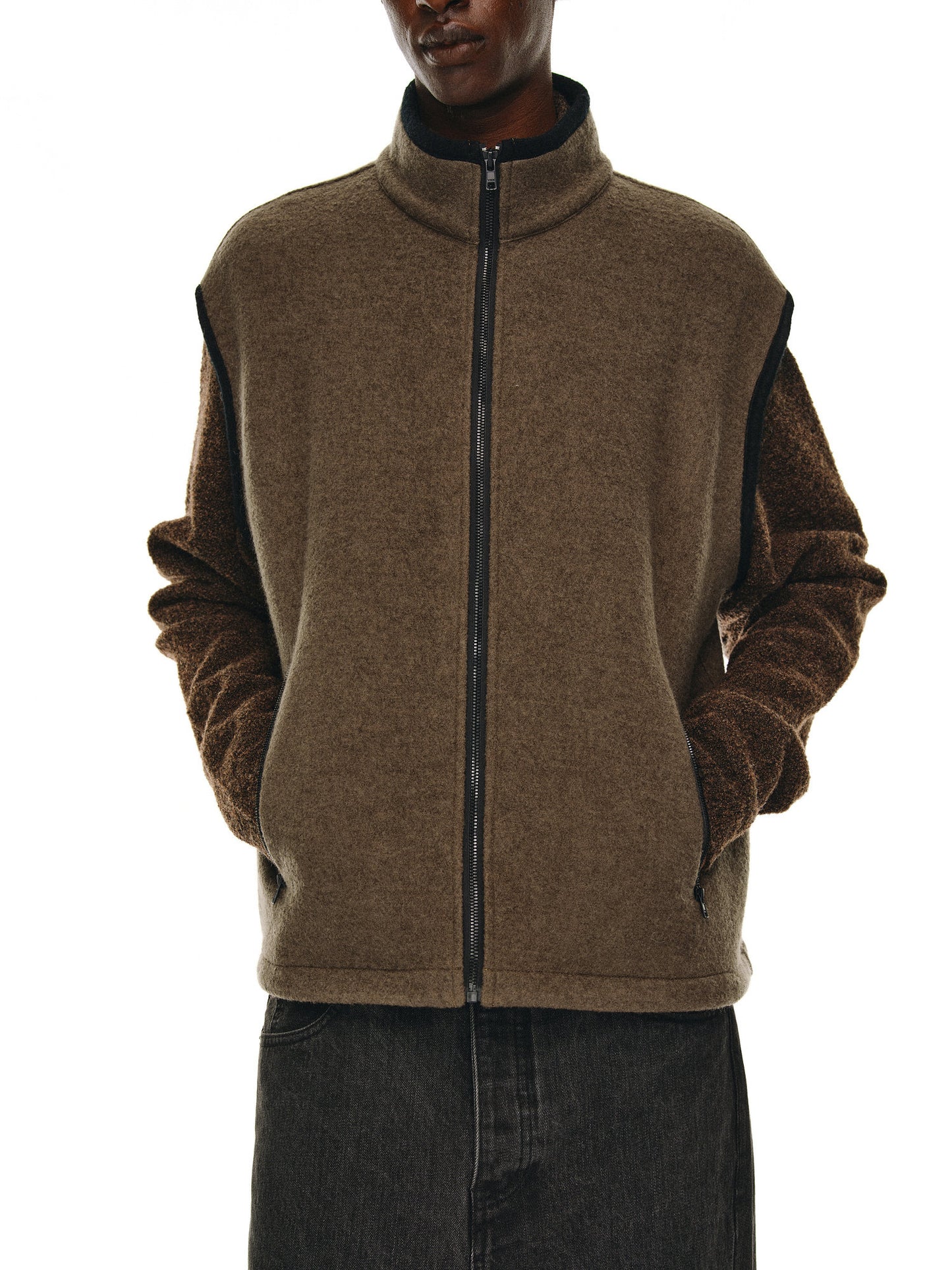 Wool Zipper Stand Collar Vest