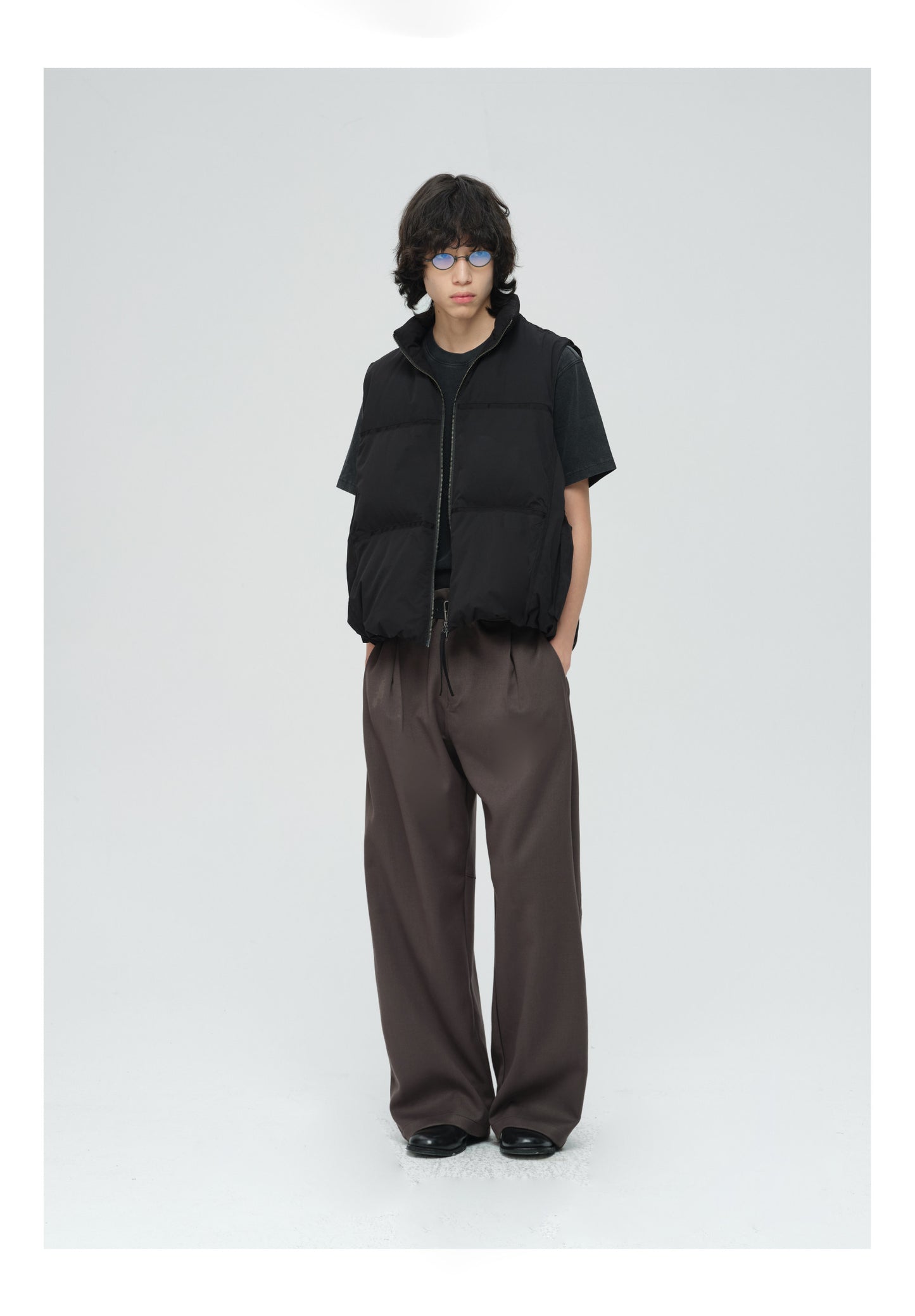 Double-Pleated Solid Casual Pants
