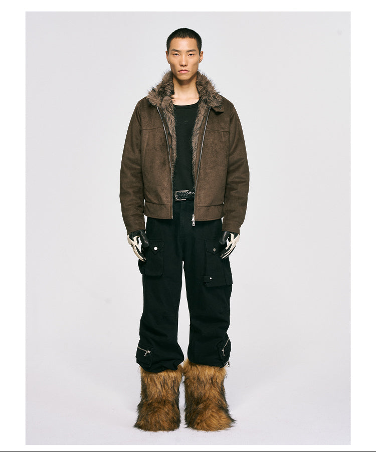 Mountain Carving Design Suede Jacket