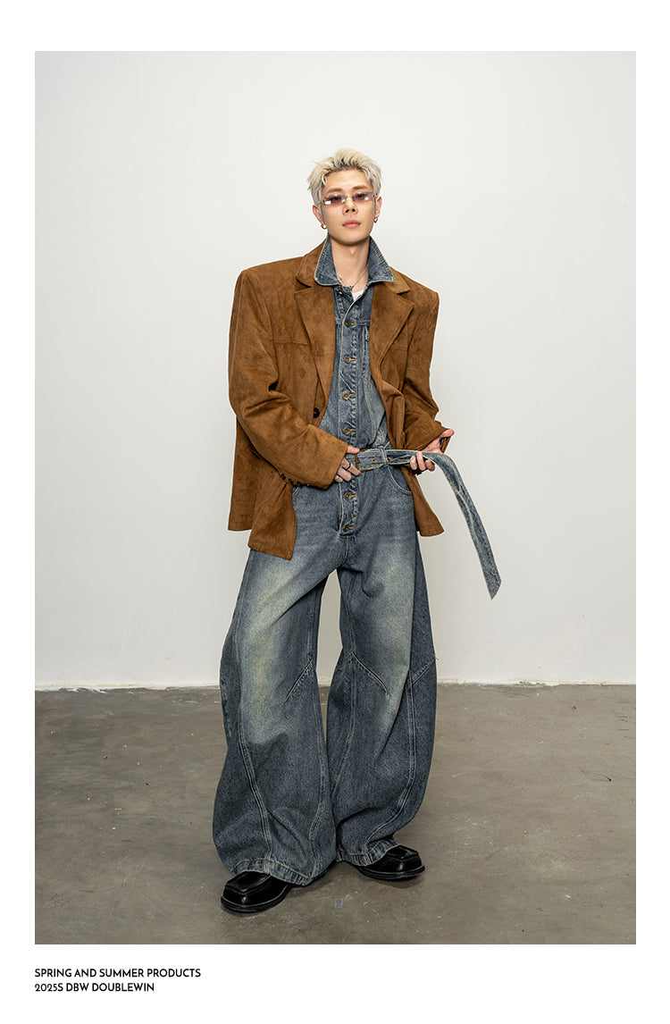 Shoulder Pad Denim Jumpsuit